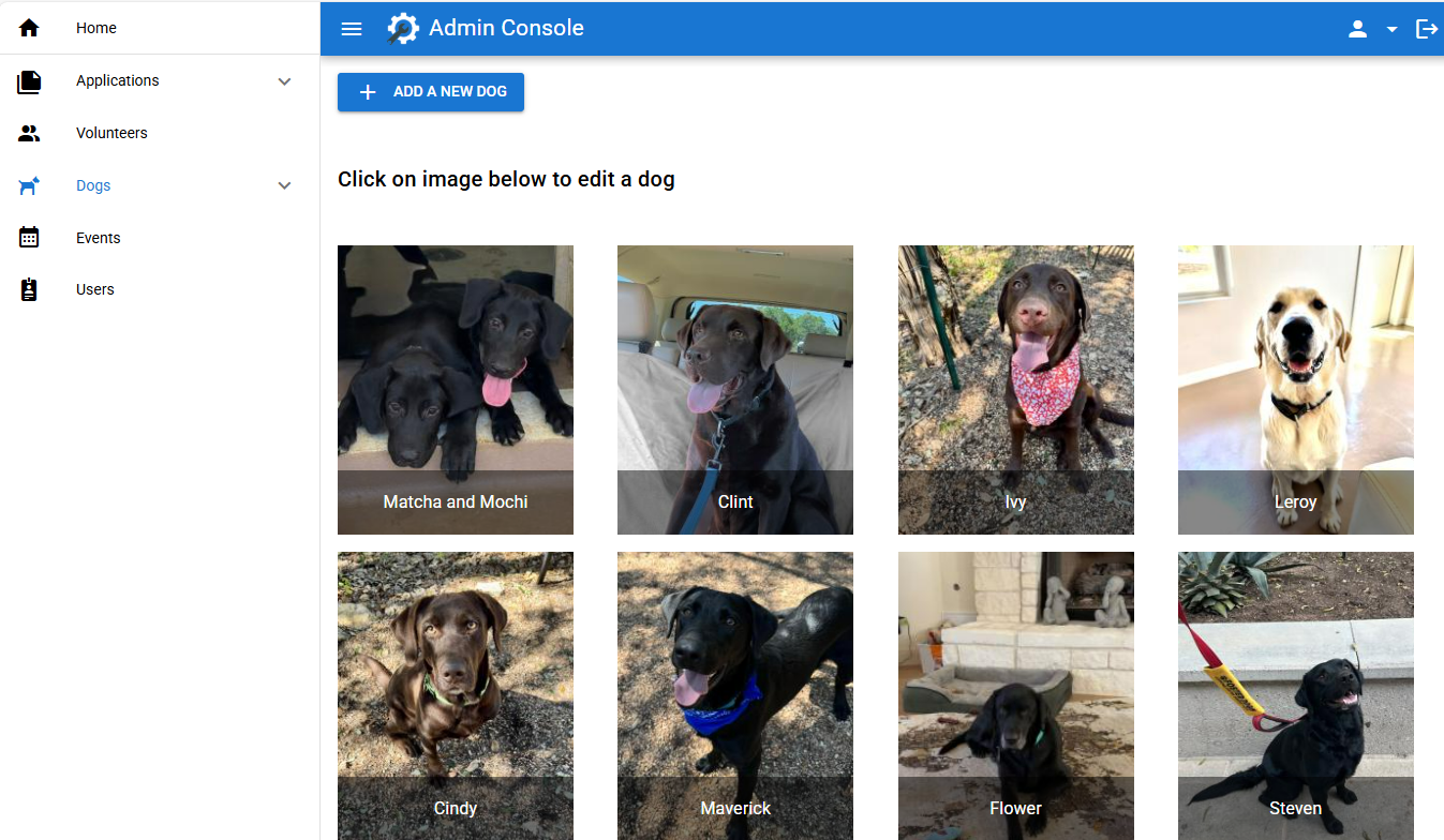 Animal profiles with pictures and bios